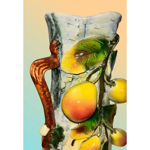 Antique Majolica Birch Tree Vase with applied Pears and Leaves 11 - Picture 2 of 16